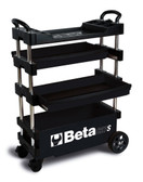 Beta C27S Black Collapsible Rolling Metal Tool Cart, 4 Inch Steering Wheels with Brake, 200 Pound Capacity