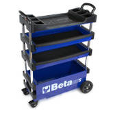 Beta C27S Blue Collapsible Rolling Metal ToolCart, 4 Inch Steering Wheels with Brake, 200 Pound Capacity