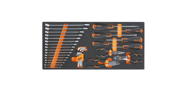 Beta MC10 34 Piece Hand Tool Set of Wrenches, Screwdrivers, Pliers and Hex Keys in Soft Thermoformed Tray
