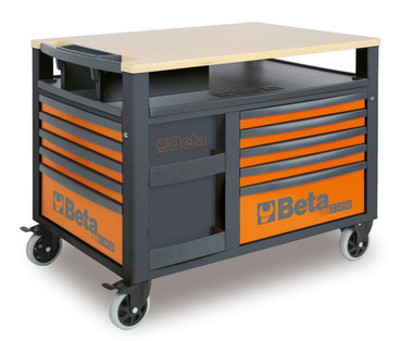 Beta RSC28 SuperTank Rolling Tool Cabinet, 10 Drawers, Wood Worktop, Orange