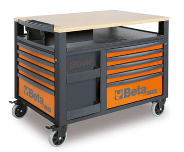 Beta RSC28 SuperTank Rolling Tool Cabinet, 10 Drawers, Wood Worktop, Grey