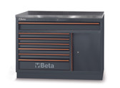 Beta C45PROEX Garage Tool Storage Cabinet System, Stainless Steel Coated Worktop 77.17" L x 19.49" D x 78.7" H