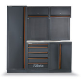 Beta C45PRO BX Garage Tool Storage Cabinet System, Stainless Steel Coated Worktop 77.17" L x 19.49" D x 78.7" H