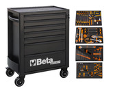 Beta RSC24 Black 7-Drawer Rolling Tool Cabinet with 207 Piece SAE Tool Set