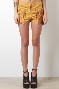Faux Suede Fringe Shorts