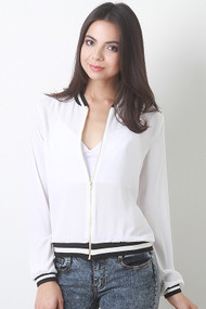 Semi Sheer Bomber Jacket