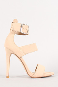 Nubuck Triple Strap Open Toe Heel