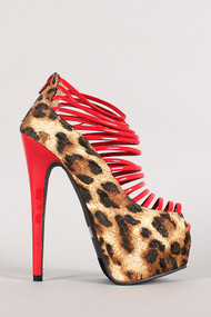 Leopard Strappy Peep Toe Platform Pump
