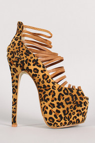 Bianca Leopard Strappy Peep Toe Platform Pump