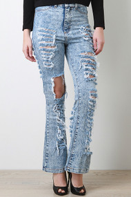 Distress Bell Bottoms Denim Pants