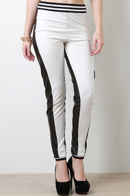 Two Tone Leatherette Jogger Pants