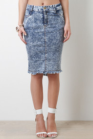 Acid Wash High Waisted Midi Skirt