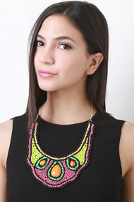 Triple Stone Beaded Bib Necklace