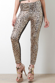 Faux Fur Leopard Printed Leggings