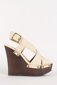 Buckle Strappy Peep Toe Platform Wedge