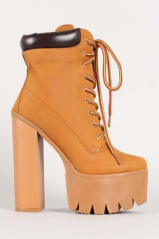 Chunky Heel Lug Sole Platform Work Boot - FashionBoutique2002