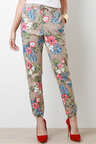 Tropical Floral Drawstring Pants