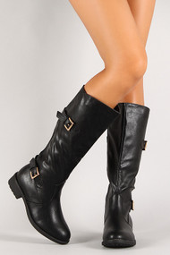 Dual Buckle Round Toe Knee High Riding Boot
