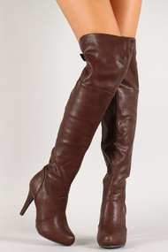 Leatherette Zip Up Thigh High Boot
