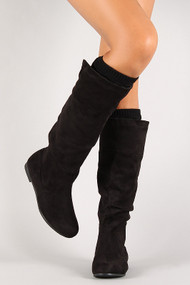 Knit Cuff Slouchy Knee High Boot