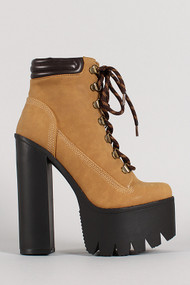 Lace Up Chunky Platform Ankle Work Boot