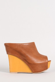 Peep Toe Mule Wood Platform Wedge