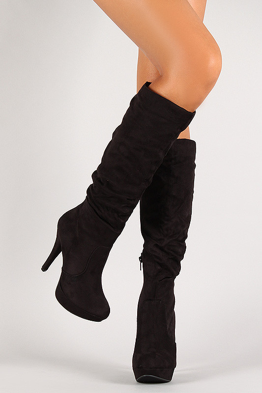 Faux Suede Slouchy Stiletto Knee High Boot - FashionBoutique2002