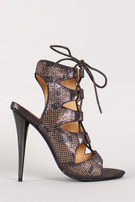 Jeweled Lace Up Open Toe Heel