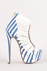 Candy Cane Strappy Striped Open Toe Platform Heel