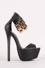 Metallic Ankle Cuff Open Toe Platform Heel