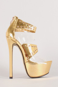 Tron Metallic Hardware Embellish Lucite Stiletto Platform Heel