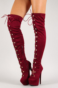 Almond Toe Lace Up Thigh High Stiletto Boot