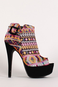 Multicolor Dots Peep Toe Platform Ankle Bootie