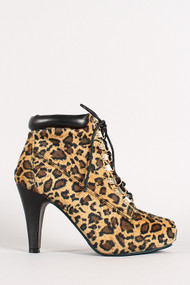 Leopard Print Lace Up Cushion Bootie