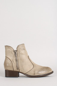 Distressed Leatherette Side Zip Almond Toe Ankle Bootie