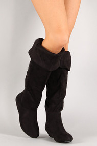 Juno-1 Suede Cuff Knee High Wedge Boot