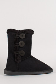 Faux Sheepskin Suede Triple Button Mid Calf Boot