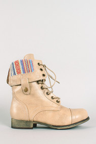 Aztec Fold-Over Military Lace Up Boot