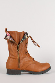 Floral Zipper Military Lace Up Boot