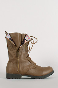 Tribal Zipper Military Lace Up Boot
