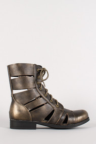 Bumper Freda-50 Metallic Cut Out Military Lace Up Boot