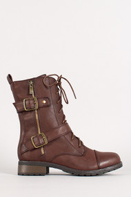 Bamboo Battle-18 Belted Military Lace Up Boot