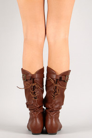 Lace Up Mid Calf Wedge Boot