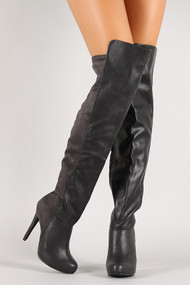 Solid Round Toe Stiletto Thigh High Boot
