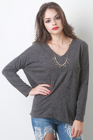 Woven Knit V-Cut Top