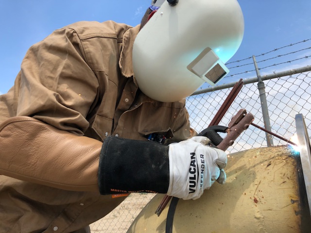 Combination of Welding Arm Chaps with welding gloves