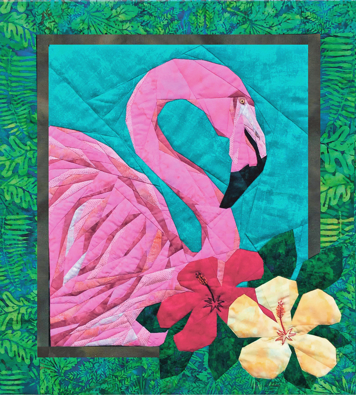 Flamingo - NEW Form of Foundation Paper Piecing (Picture Piecing) Pattern -  20 1/2" x 23" Quilt Block - PaperPiecedQuilting.com