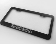 Supercharged Custom Black License Plate Frame Holder Surround with Mounting Screws & Caps