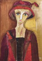 Sandra Dooley #4645.  "Rita III," 2005. Mixed media on burlap. 29.5" x 21"