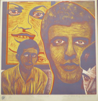 Raúl Martínez #10. "Tu recuerdo," 1977. Woodcut print edition 1 of 10. 13 x 12 inches.  